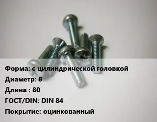 Винт с цилиндрической головкой 8х80 DIN 84 оцинкованный